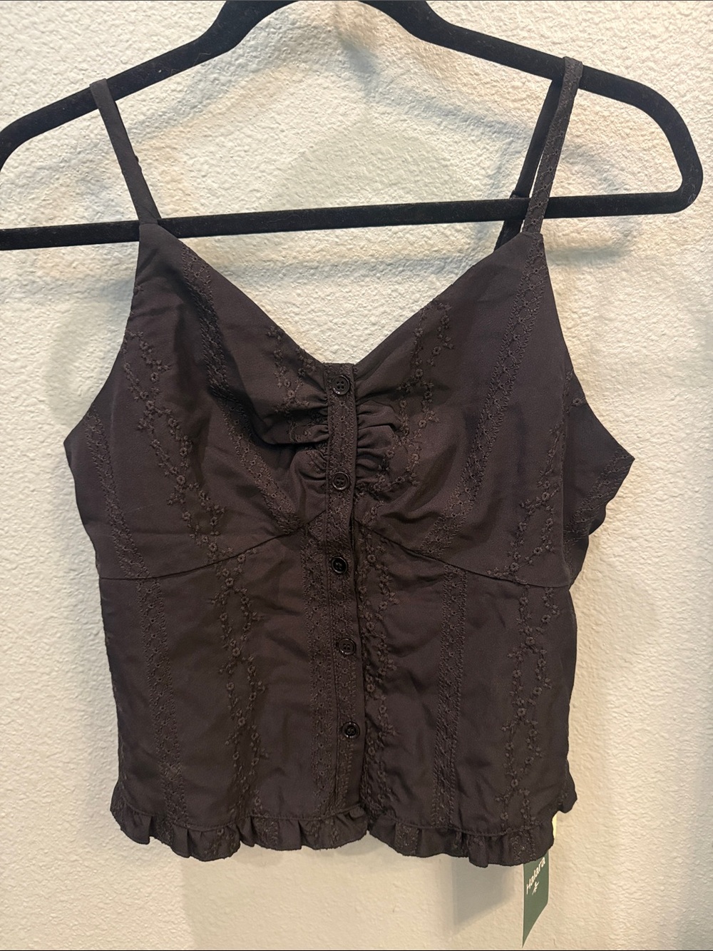 Halara V Neck Ruffle Hem Embroidery Resort Tank Top Medi NWT
